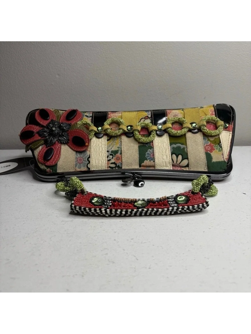 Mary Frances Patchwork Beaded Kiss Lock Purse NWT